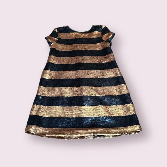 Girls Peyton & Parker Gold and Navy Blue Striped Sequin Dress Size 6 - Picture 1 of 8